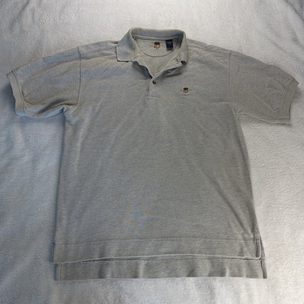 GANT Men’s Polo Shirt L Gray 100% Cotton Short Sleeve Embroidered Logo Casual